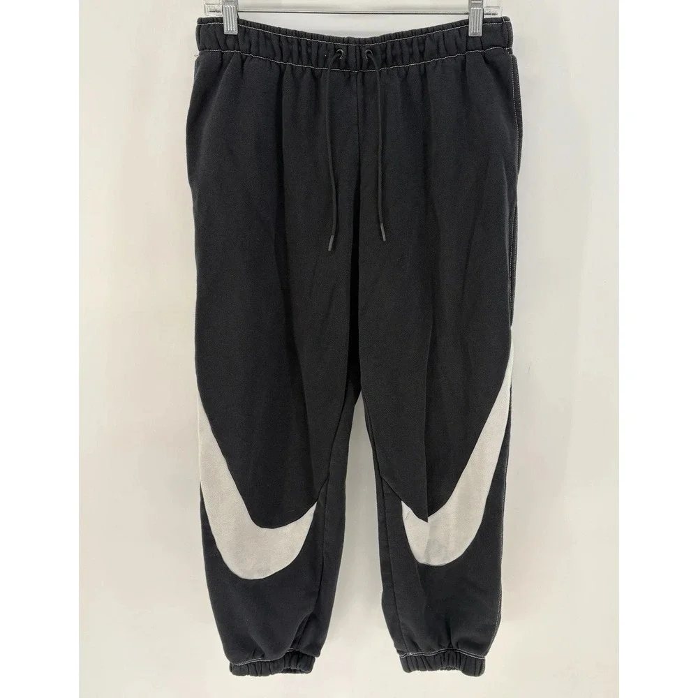 Nike Big Swoosh Fleece Lined Jogger Sweatpants Mens Medium Black Drawstring